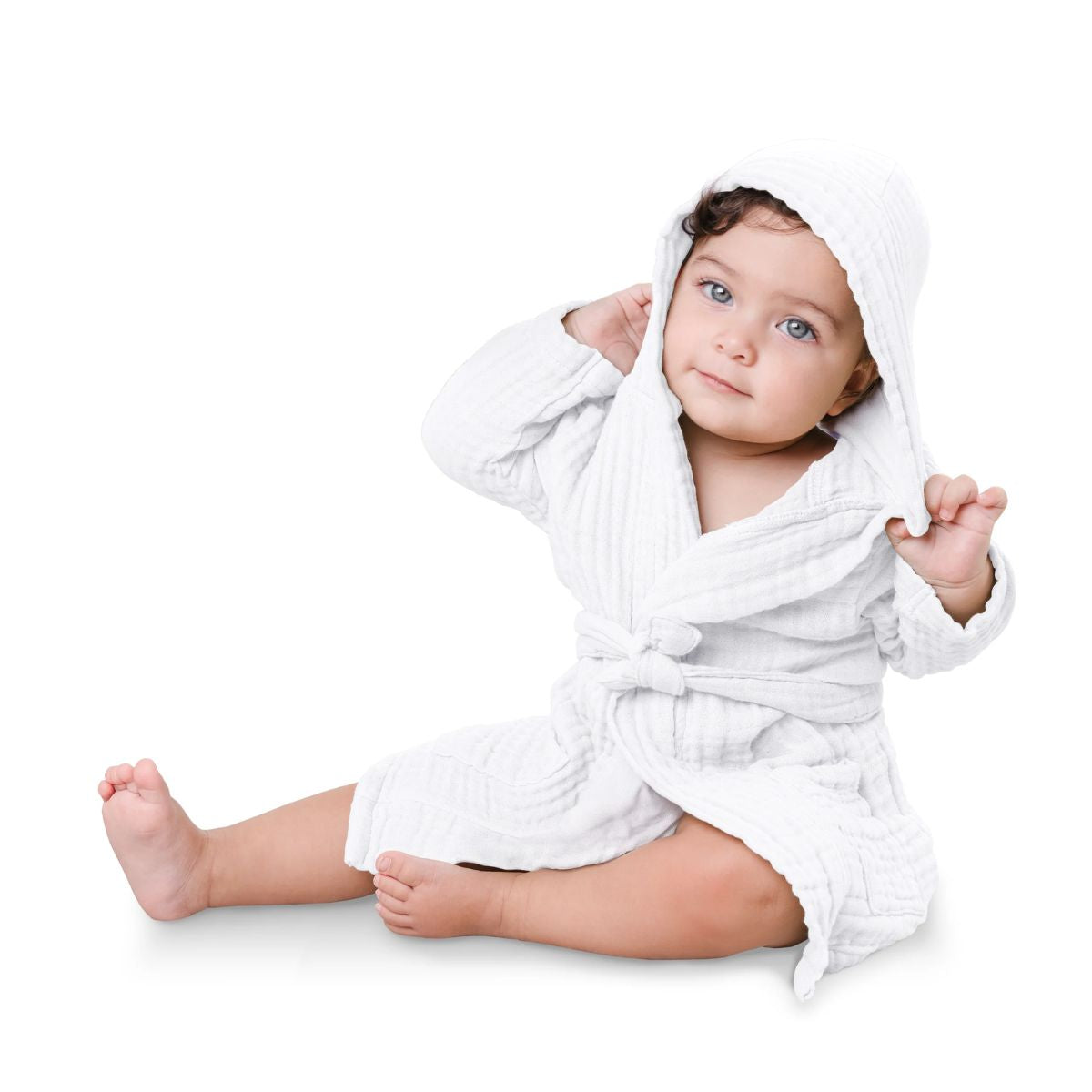 Comfy Cubs Muslin Hooded Baby Bath Robe 100% Cotton White - 6-12M - Perfect for Daily Routine