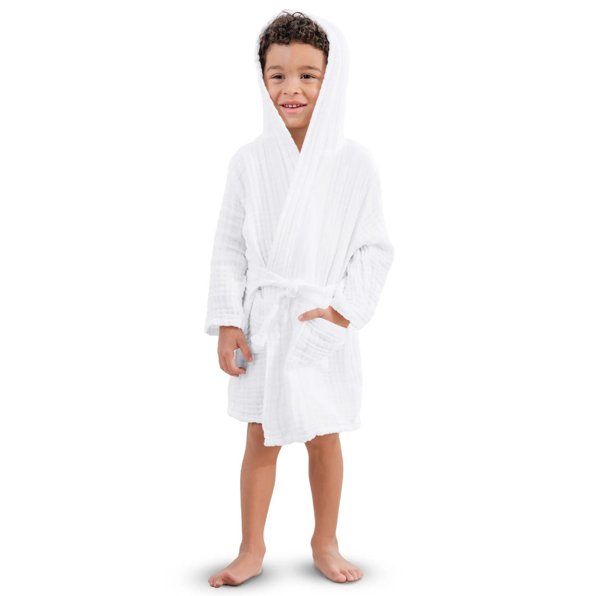 Comfy Cubs Muslin Hooded Baby Bath Robe 100% Cotton White - 6-12M - Highly Absorbent and Lightweight